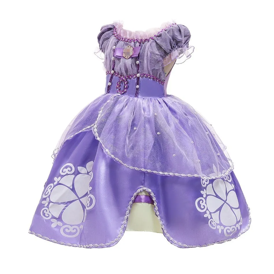 3 6 8 10 Years Girls Sofia Dress Children Halloween Birthday Party Princess Costume Summer Sophia Puff Sleeve Fluffy Ball Gown