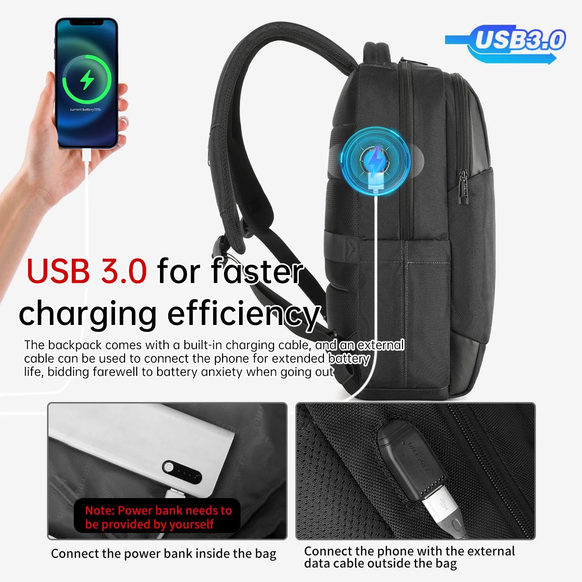 Mochila antirrobo RFID para hombre, bolsa para ordenador portátil de 15,6 pulgadas, puerto USB, impermeable, de viaje