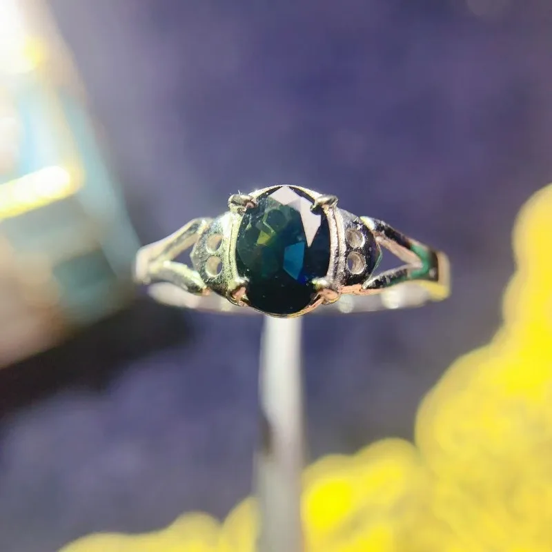 

Wedding Ring 5x7Mm Natural Blue Green Sapphire Natural Sapphire Wedding Ring Solid 925 Silver Sapphire Ring