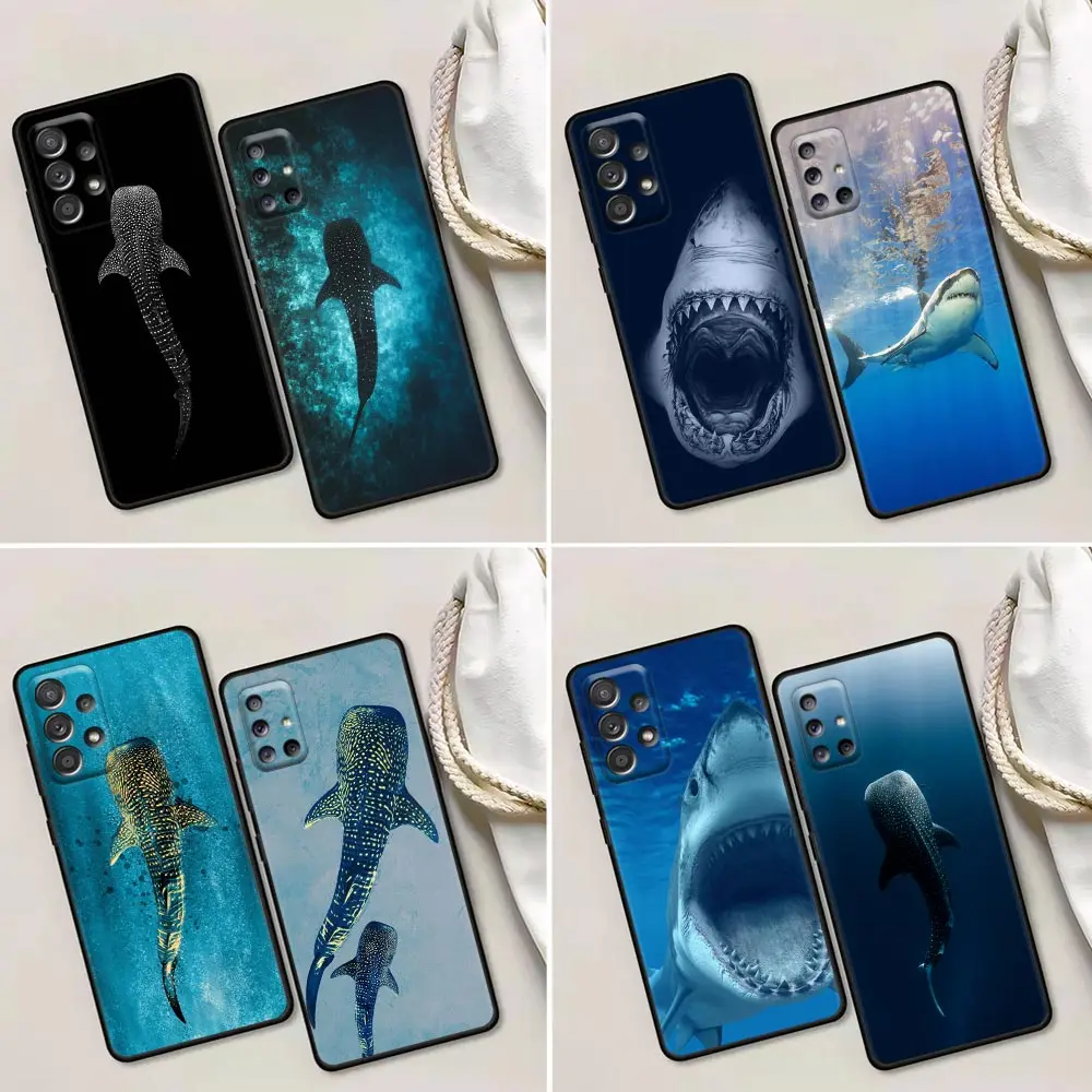 Ocean Whale Shark Swimming A33 Case For Samsung Galaxy A52 A53 A72 A73 A52S A71 A32 A33 A34 A54 A51 A25 A42 Silicone Black Cover