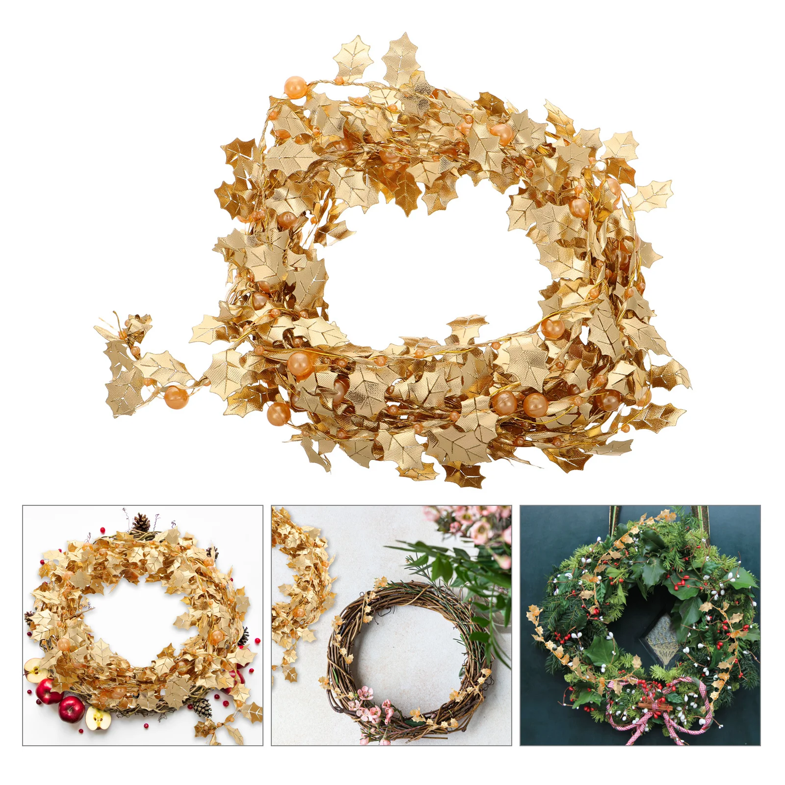 

5m Plastic Pearl Strands Chain Christmas Leaf String Chain for Crafting and Elegant Holiday Decor Christmas Tree Beads Garland