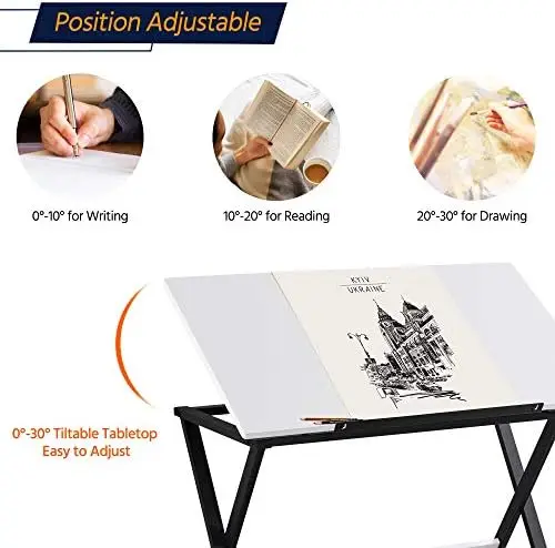 Drafting Table for Artists Art Desk Drawing Painting Studying Table w/Tilted Tabletop Art Craft Work Station for Adults view 4