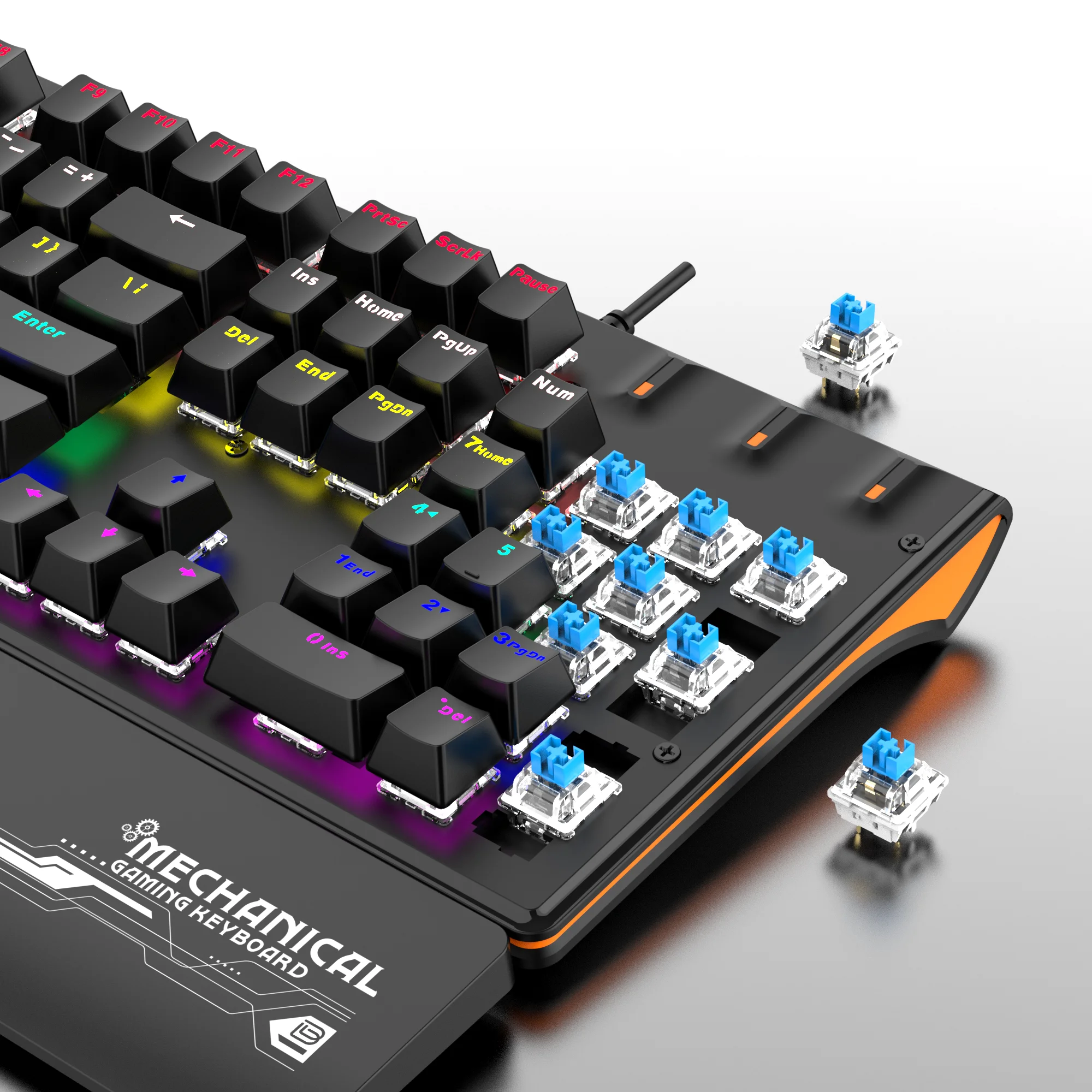 Baji k600 com fio brilhante verdadeiro mecânico azul interruptor gaming esports mesa computador universal com descanso de mão teclado para jogos