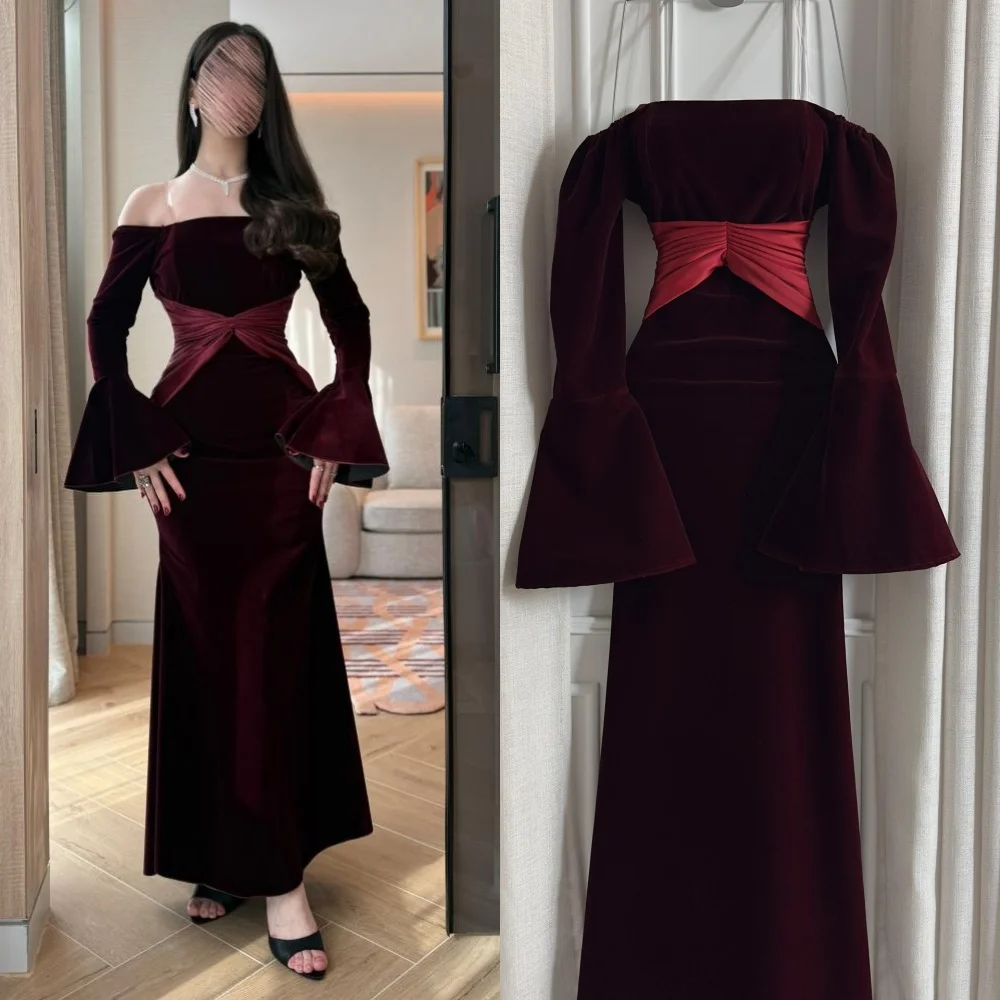 Sukienki midi na zamówienie, formalne, welurowe, plisowane, o kroju syreny, z odkrytymi ramionami, na specjalne okazje, moda quinceañera, formalne.