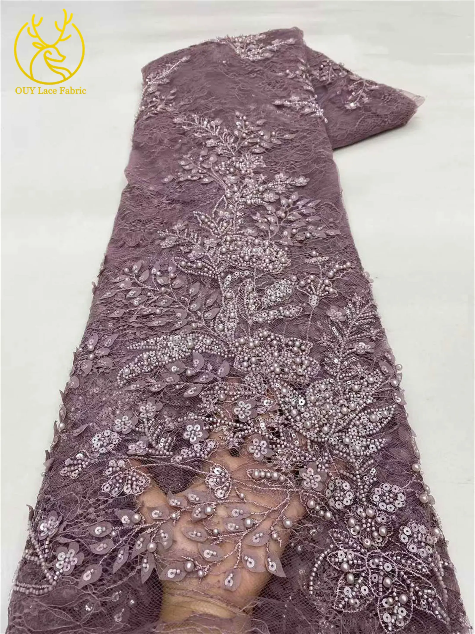 Französischer Mesh-Perlen-bestickter Spitzenstoff 2026 Hochwertiger nigerianischer Mesh-Pailletten-Spitzenstoff Damen-Hochzeits-Party-Kleider – Detail 18