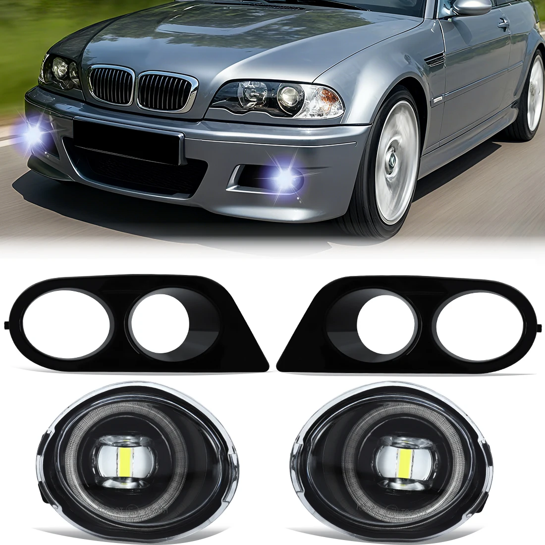 

Car Front Bumper Grill Fog Light Cover Grille Trim Honeycomb Mesh For BMW E46 M3 2001 2002 2003 2004 2005 2006 Accessories