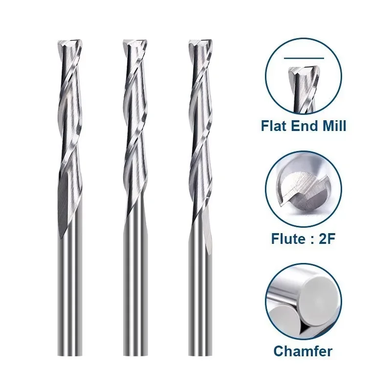 3.175/4/6mm frez spiralny z chwytem 2-ostrzowy frez płaski frez trzpieniowy frezy CNC narzędzia do frezowania węglików spiekanych do obróbki drewna
