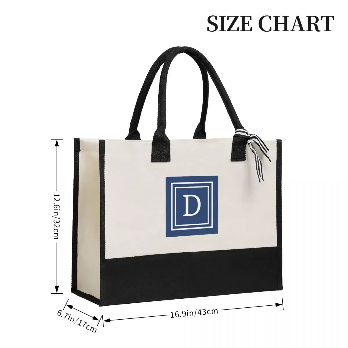 Canvas Gift Shopping Bag Alphabet Monogram Letter D Canvas Large Capacity Bag Customizable Quality Gifts