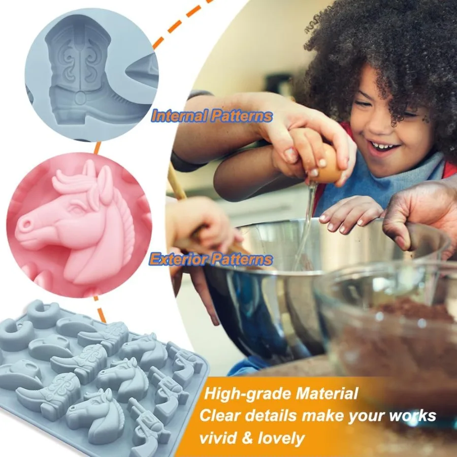 2 حزمة كاوبوي الشوكولاته قوالب السيليكون ثلاثية الأبعاد الغربية تحت عنوان الخبز قالب صينية لتقوم بها بنفسك أداة الخبز مع قبعة رعاة البقر التمهيد الحصان ل Choco