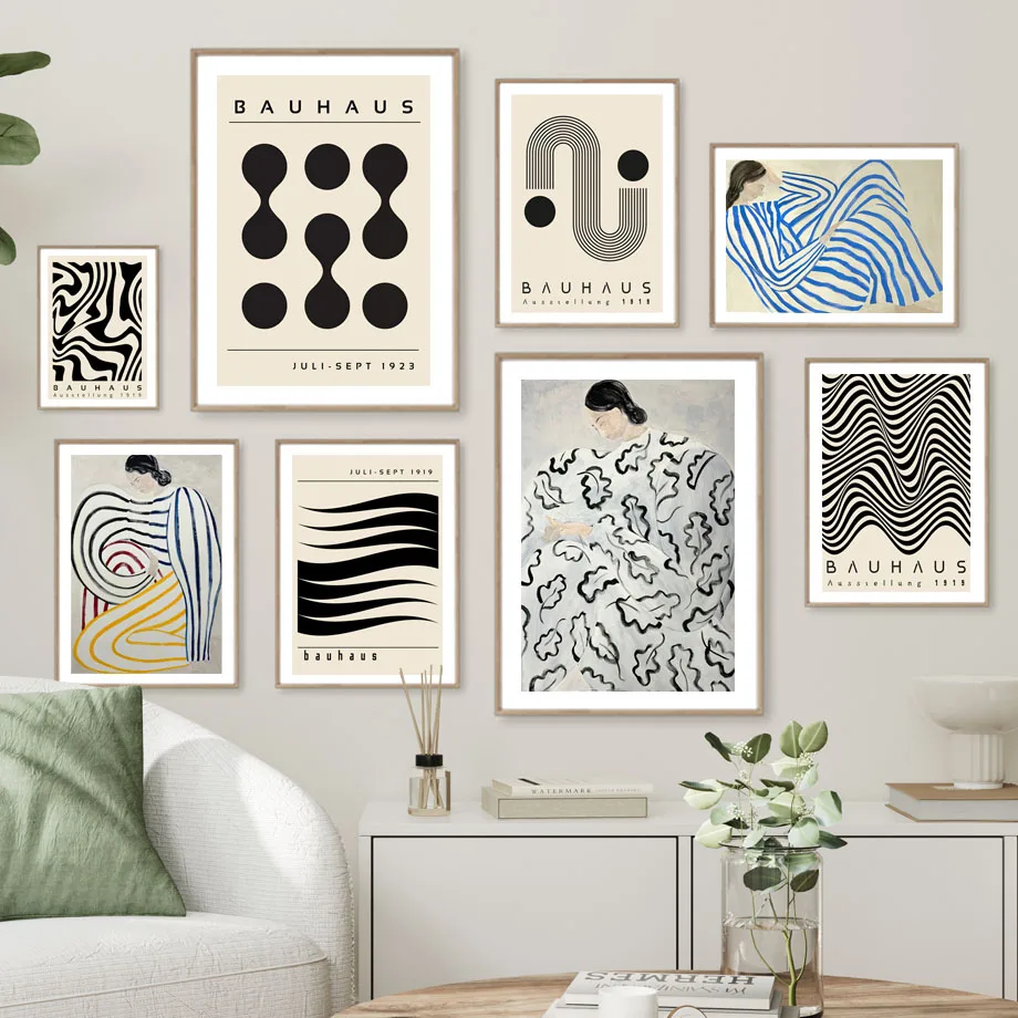 Abstract Line Curve Girl Bauhaus Geometry Posters Modern Classic Vintage Poster Wall Art Canvas Print Painting Living Room Decor