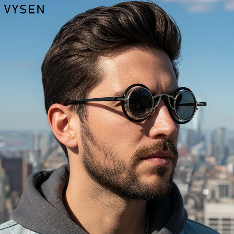 

Retro Small Round Punk Clip On Removable Sunglasses Men 2025 Luxury Brand 2 In 1 Metal Frame Steampunk Prescription Eyewear