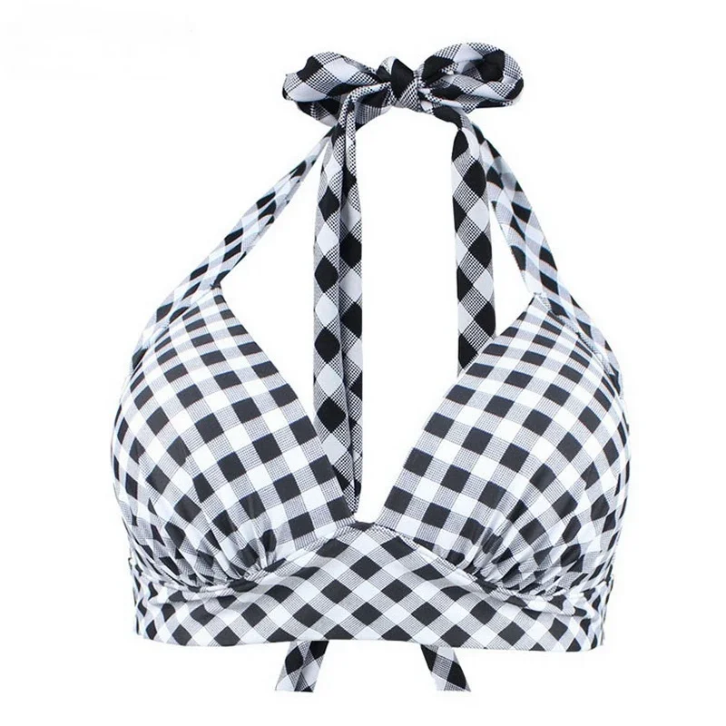 Cute Push Up Bikini Top Padded Vintage Two Piece Separate Sexy Halterneck Solid/Plaid Bandage Halter Bikini Bottom Plus Size 3XL