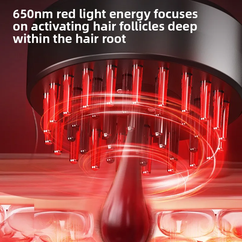 Pente de massagem elétrico com luz vermelha - Amassar cuidados com o couro cabeludo e entrega líquida para crescimento capilar
