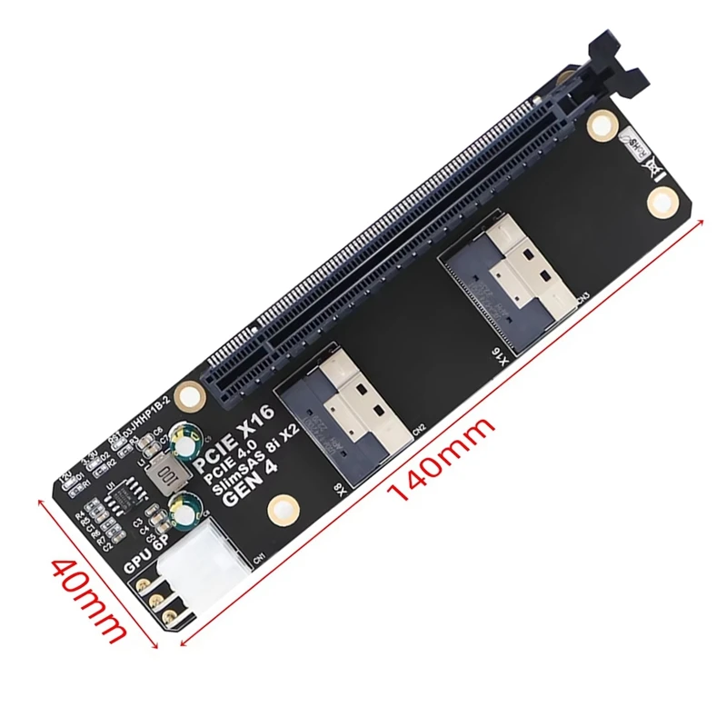 Top-2 Port Slimsas 8I X2 To Pcie 4.0 X16 Slot Adapter Card SFF8654 Riser Card GEN4 For Network Graphics Video Card GPU 6Pin