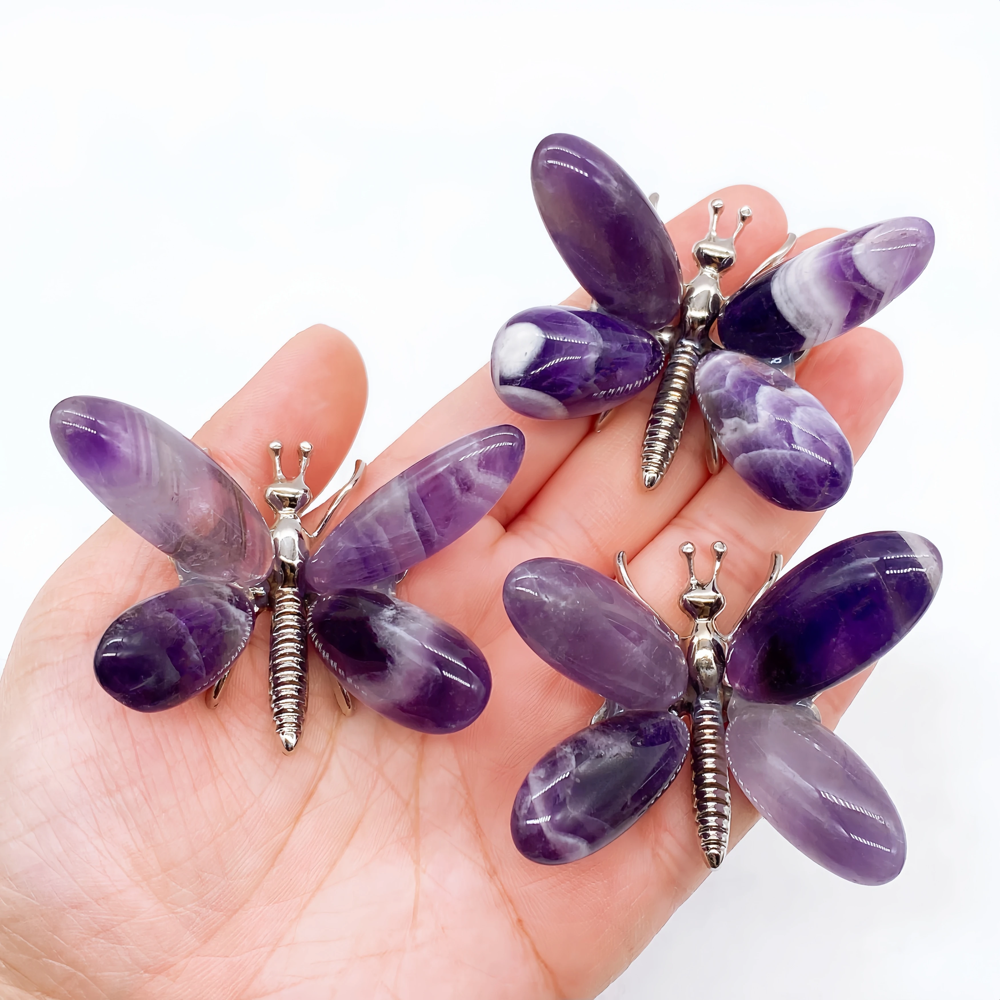 

1PC Natural Dream Amethyst Butterfly Crystal Purple Quartz Stone spar crafts Dragonfly Reiki Healing Home Decor Children Gift