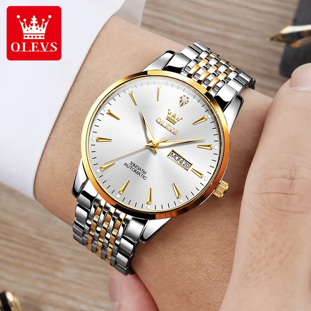 OLEVS 6635 Men\'s Watches Automatic Mechanical Dual Calendar Display Business Fashion Waterproof Wrist watch for Man Luxury Brand