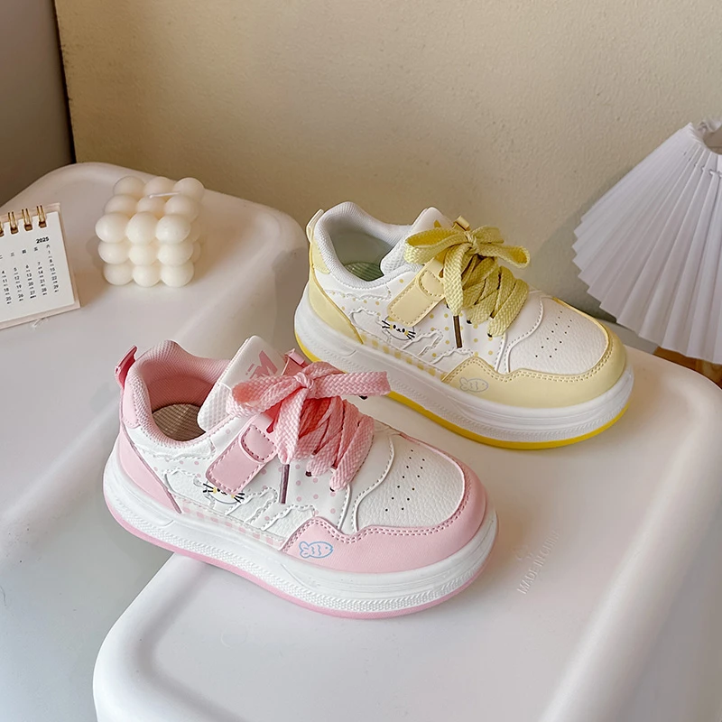 New Toddler Girls Cartoon Sneakers Cute Cat Children Causal Shoes Soft Non-slip Daily Kids School Causal Sports Shoes Hook Loop
