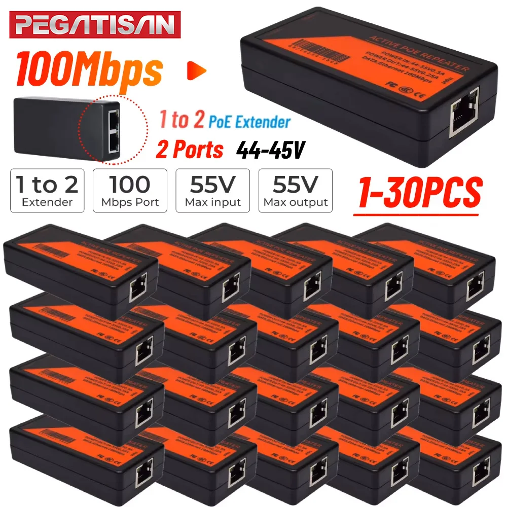 

1-30PCS 2 Ports PoE Extender 100Mbps POE Extender for Ip Port Max Extend 100m Transmission Extender for NVR IP Camera AP IP