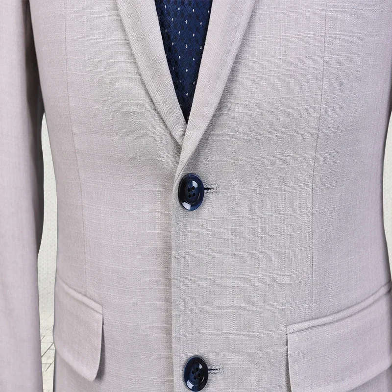 Trajes de boda de lino marfil para hombres, chaqueta informal de verano, 3 piezas ajustado de esmoquin, Blazer personalizado para novio, playa, graduación, Masculino