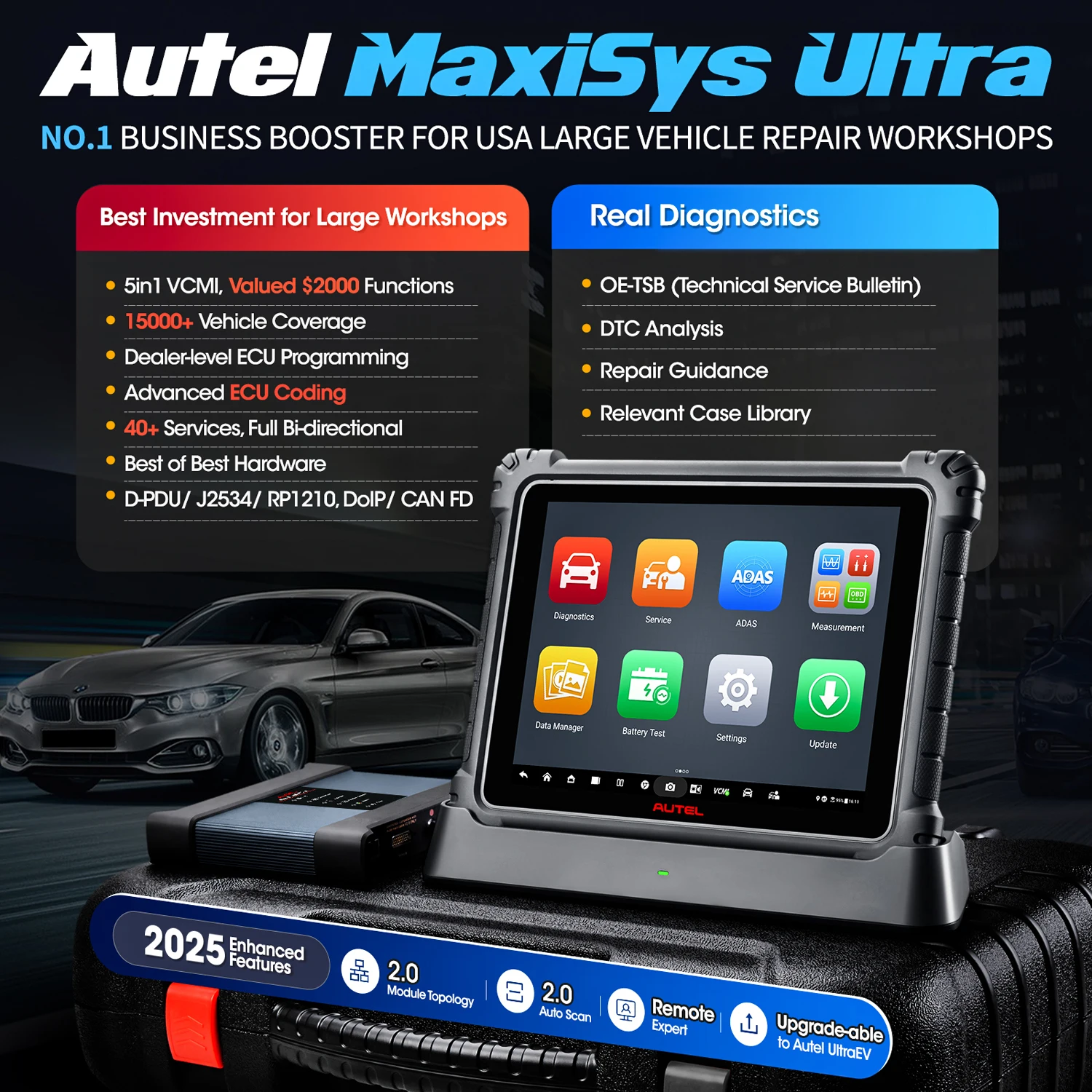 Autel MaxiSys Ultra Scanner Top Car Diagnostic Scan Tool Programação e Codificação ECU, Topologia 2.0, 5 em 1 VCMI Atualizado de MS919