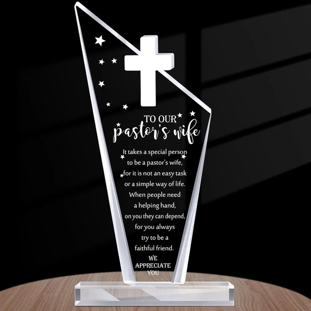 Pastor’s Wife Christian Gift: Engraved Acrylic Cross Plaque - Christmas Decor, Retirement Memorial