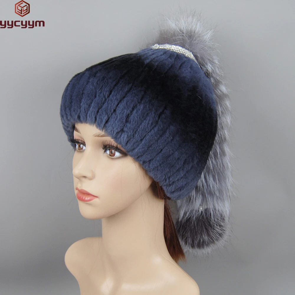 

2023 Hot Knit Winter Real Fur Hats Russia Women Natural Real Fox Fur Beanies Hat Girls Natural Real Rex Rabbit Fur Skullies Cap