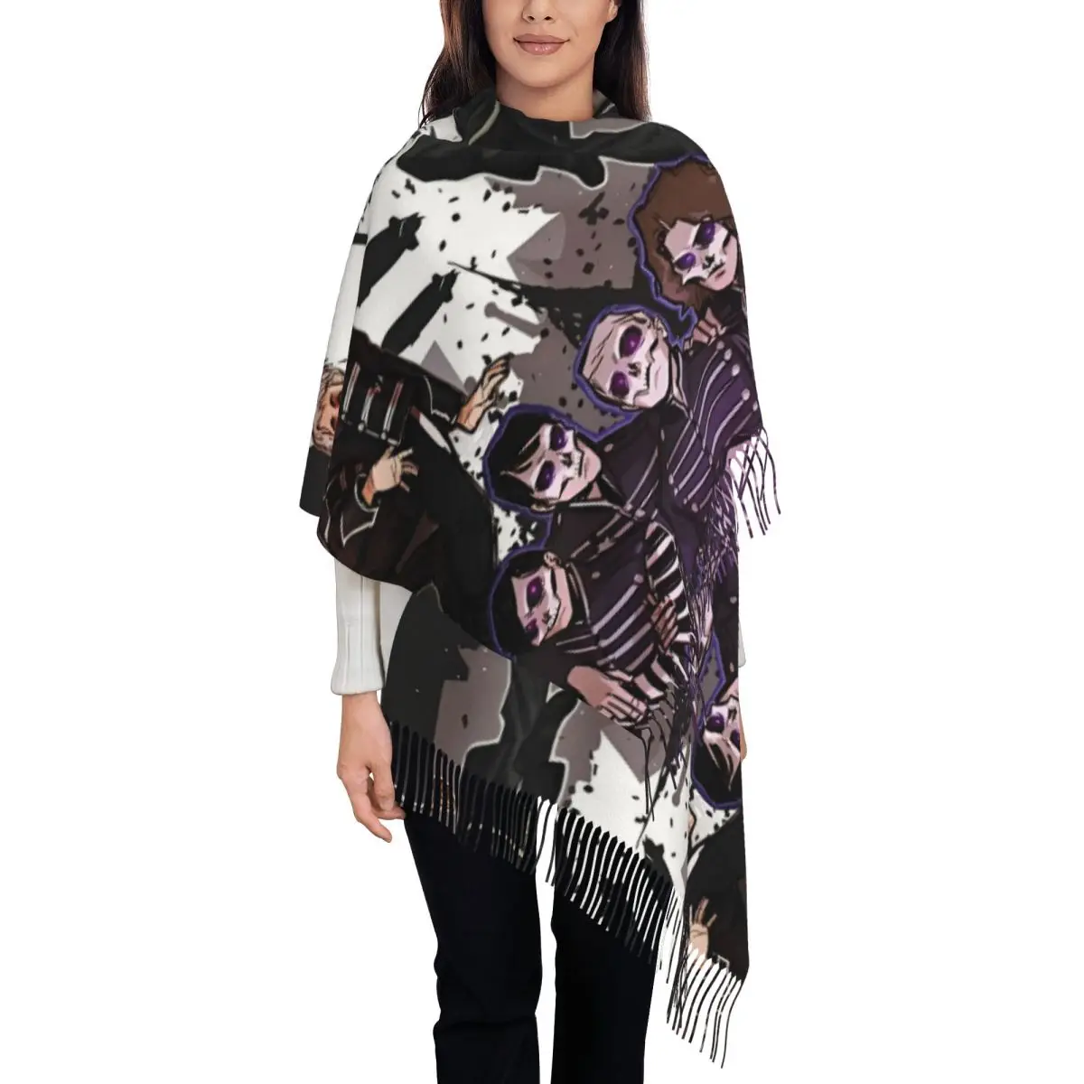 My Chemical Romance Shawl Wrap for Ladies Winter Warm Large Long Scarf The Black Parade Music Pashmina Tassel Scarves