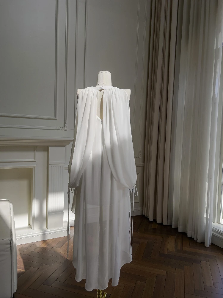 

Ele Белый шифон с открытыми плечами Beach Vaion Dr Fairy Godd Aosphere Длинный фонарь Све Юбка-трапеция Вечернее платье