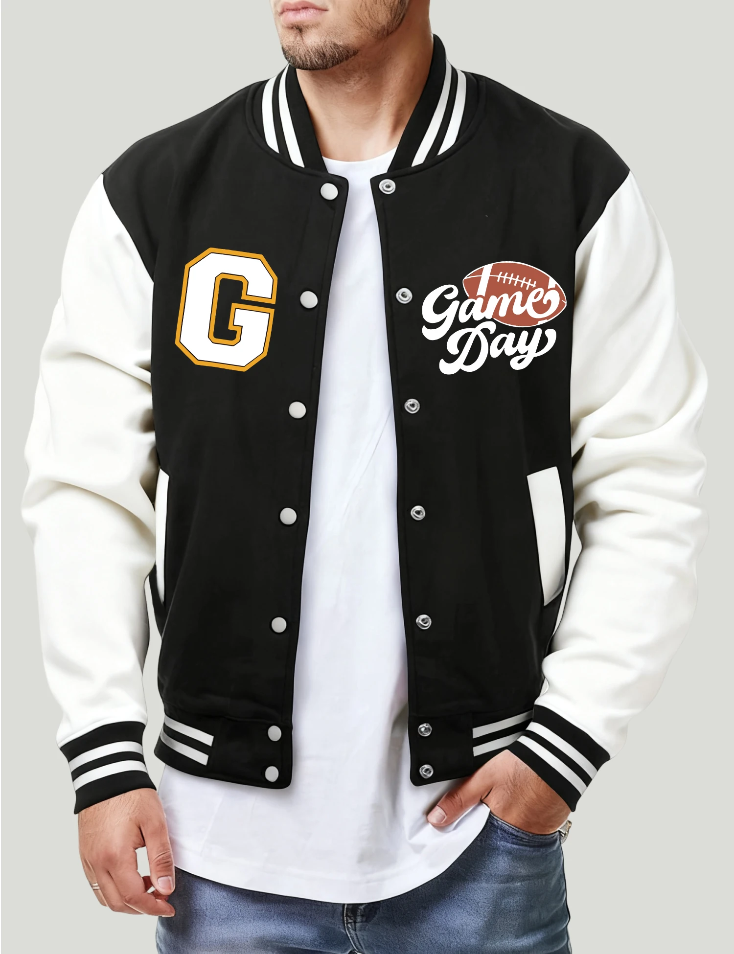 Rugby Game Day Print Men Jackets Fleece Fashion Baseball Jersey Harajuku Fleece Loose Coat Unisex Fashion All-Match Streetwear