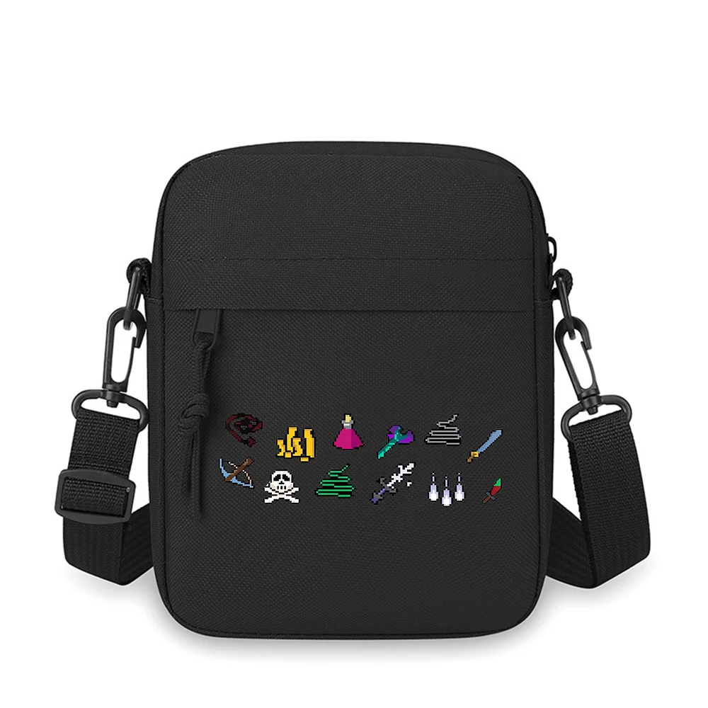 

Items pixel art weapons skull coins potion Men Crossbody Bag Single Shoulder Women Cartoon Anime Film Printing Design Unisex