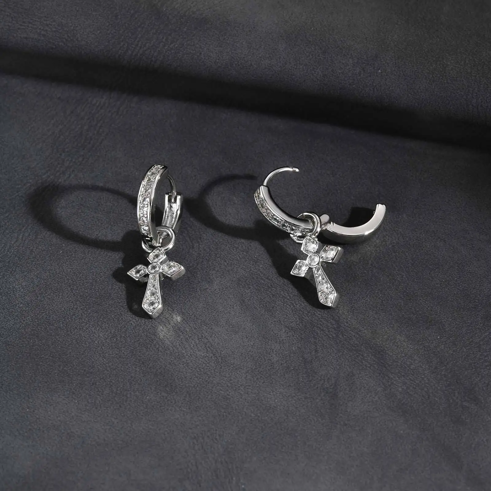 Punk Cross Earring for Men Boys,Hiphop Cross Charm Hoop Earring 