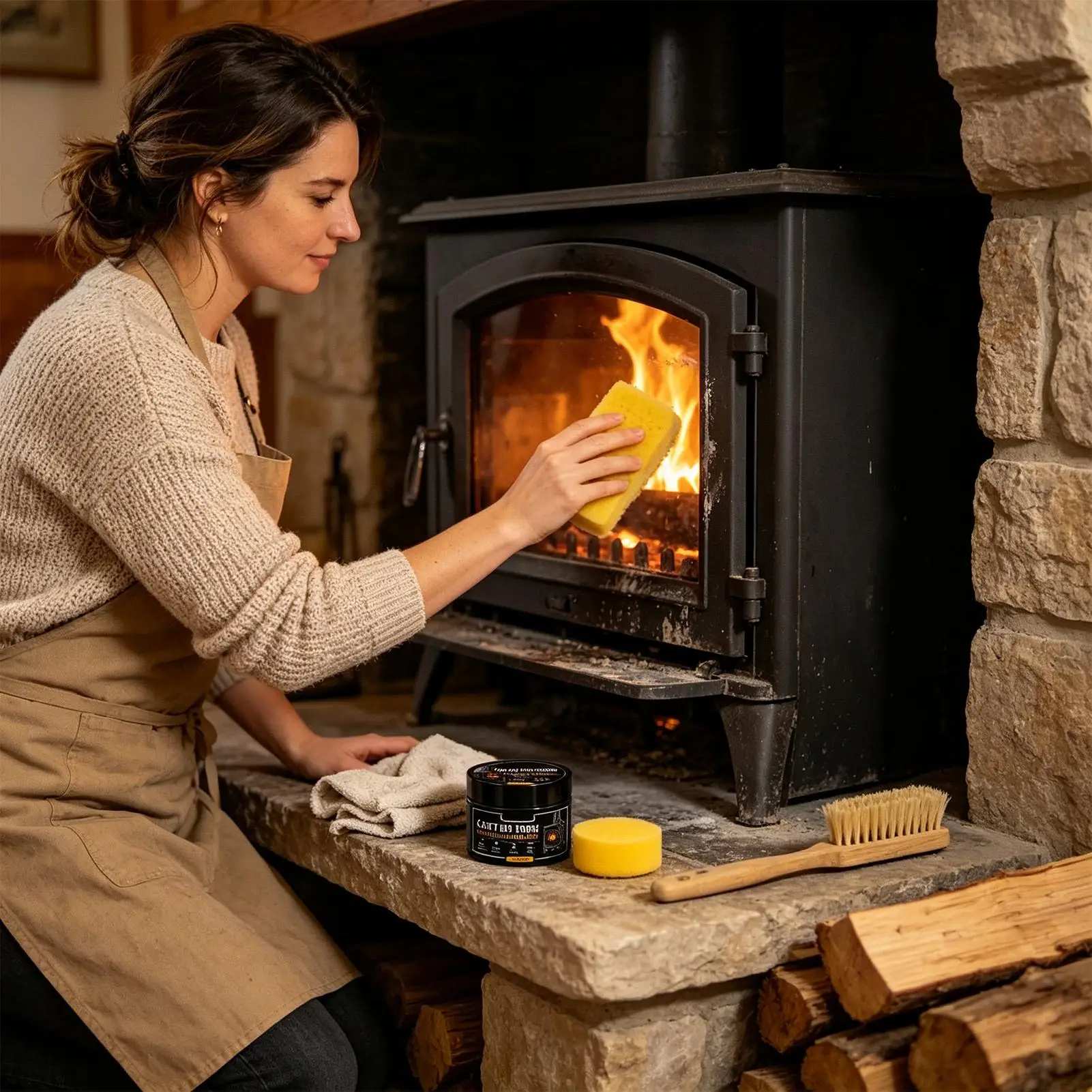 Stove Restorer Heat-Resistant Black Cleaning Restoration Coating Wood Stove Restorer for Home Living Room Kitchen Fireplace