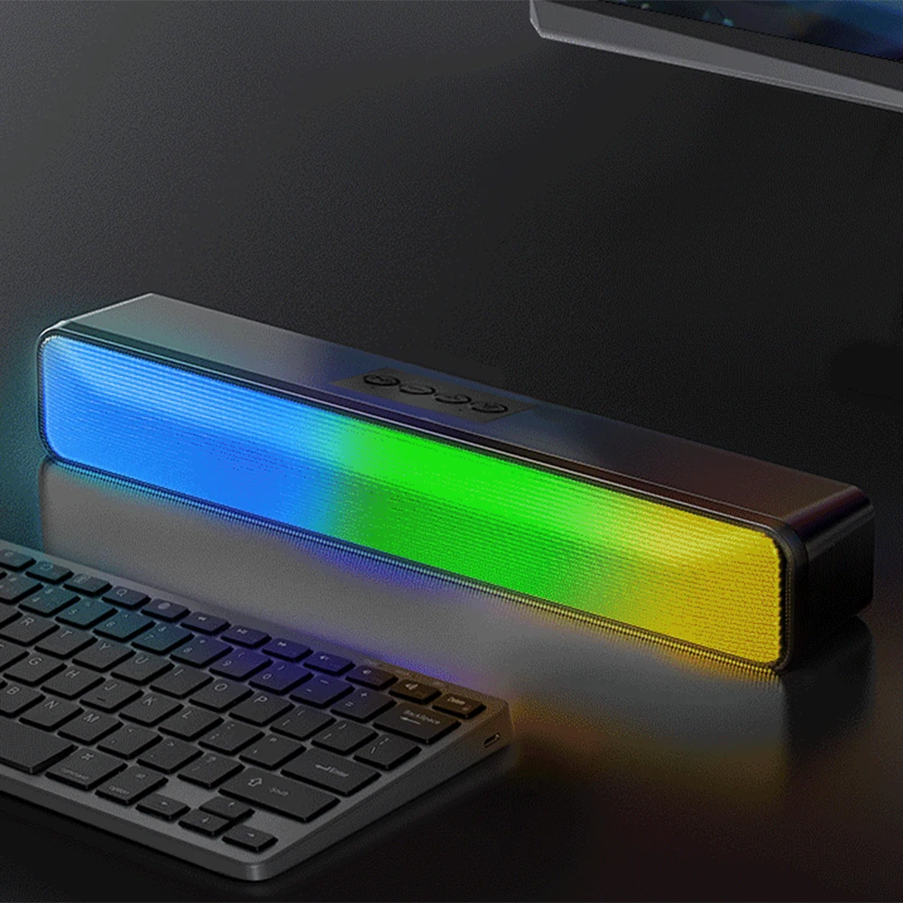 RGB Wireless Speaker Bluetooth-Compatible 3D Stereo Sound Bar USB Powered Music Player with Subwoofer High Volume for PC Laptop