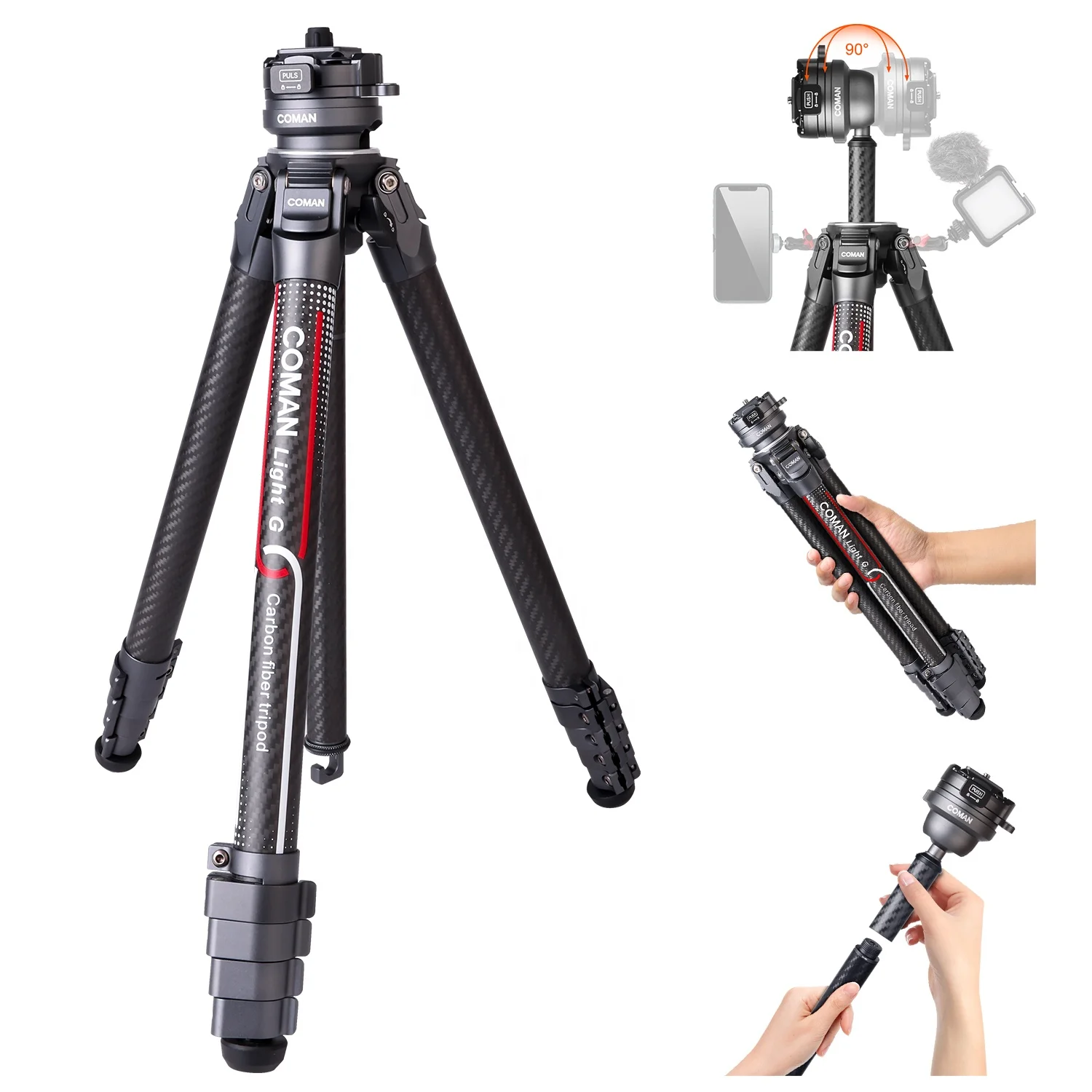 COMAN 43.5cm length 1.16 KG light gray color Portable photography equipment Light G studio tripod for photographers