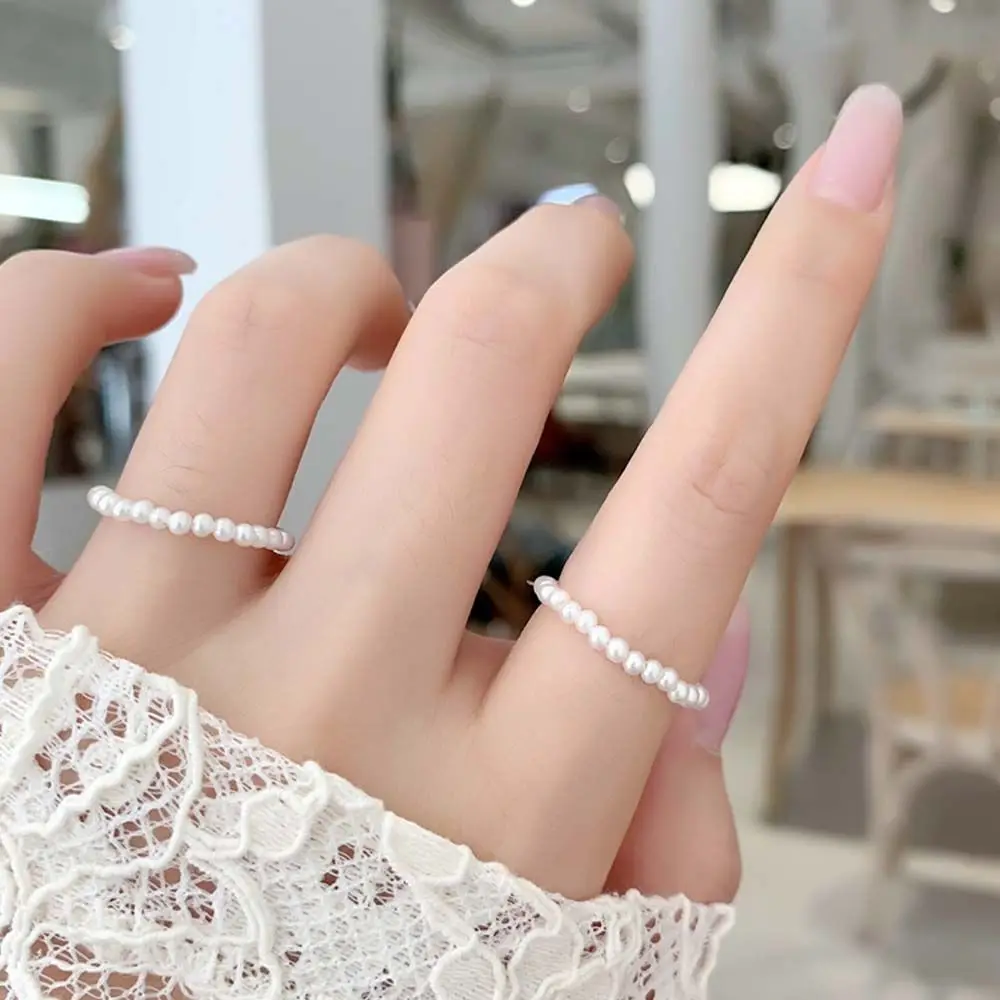 مرونة خمر الإكسسوارات حفل زفاف هدية المرأة خاتم خواتم اللؤلؤ فنجر خواتم هندسية #5