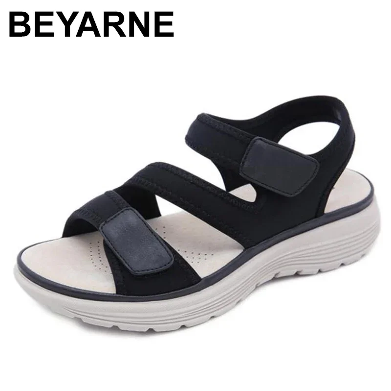 BEYARNE New Outdoor Flat Sandals Women Summer Wedges Sport Sandals Soft Comfortable Roman Sandals For Women Beach Shoes Women