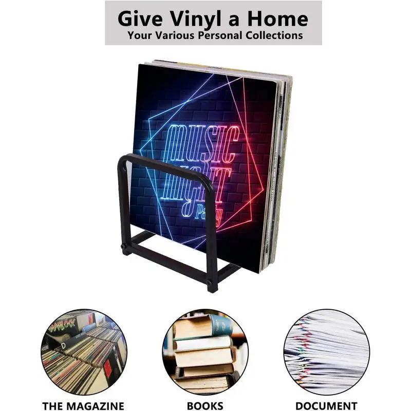 Preto elegante Desktop Record Holder Stand, Book Album Display Rack, LP Álbuns De Armazenamento, File Sorter