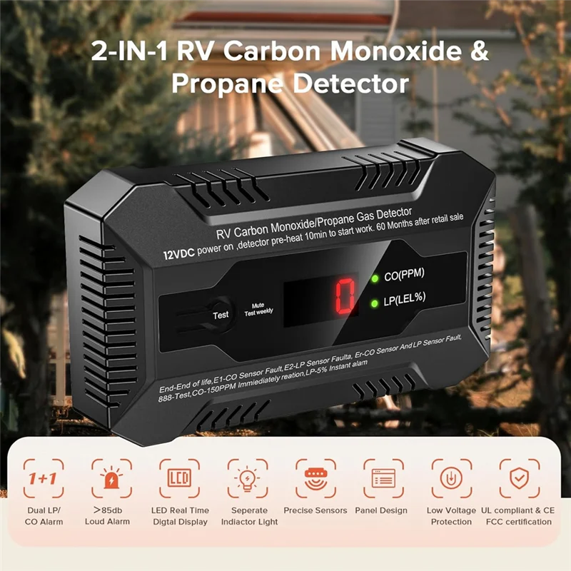 A15Q-Dual LP/CO Detector For Rvs – Carbon Monoxide & Propane Gas Alarm With Separate LED Indicator And Bracket