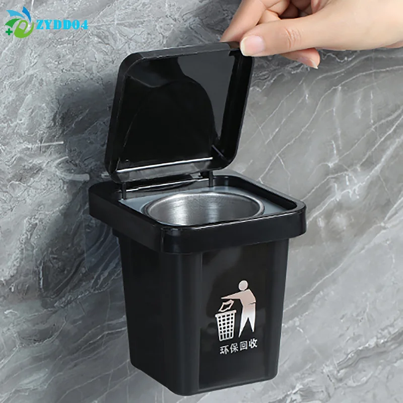 ● 1 unidad de cenicero de acero inoxidable con tapa, para colgar en la pared del baño, con ranura anticasco de ceniza