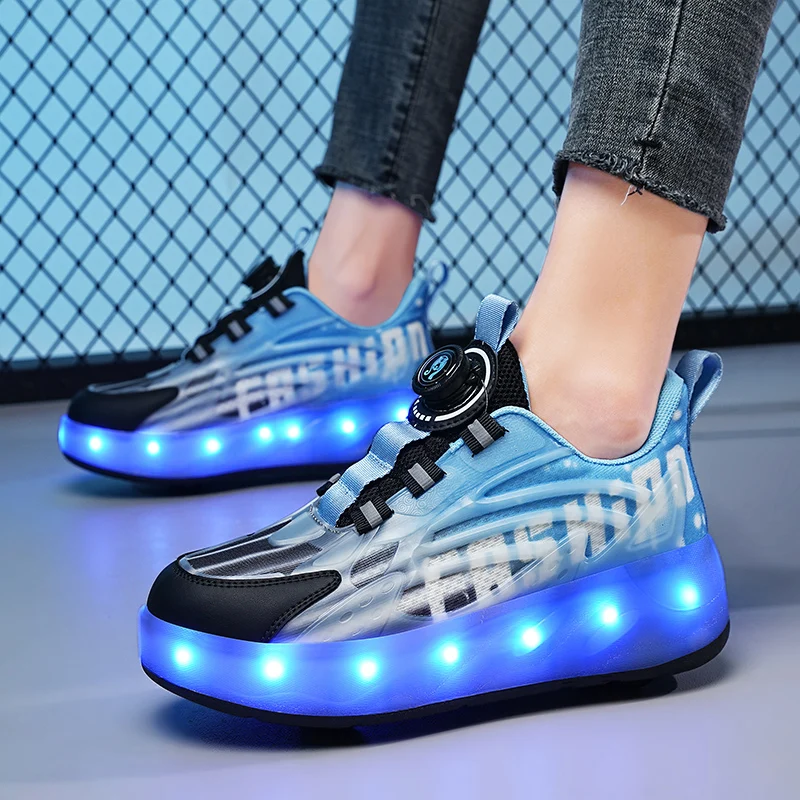 Kid's 4 Wheel Roller Shoes grils Fashionable Automatic Pop-up Sneakers With Wheels Dual-purpose Skating Casual Shoes