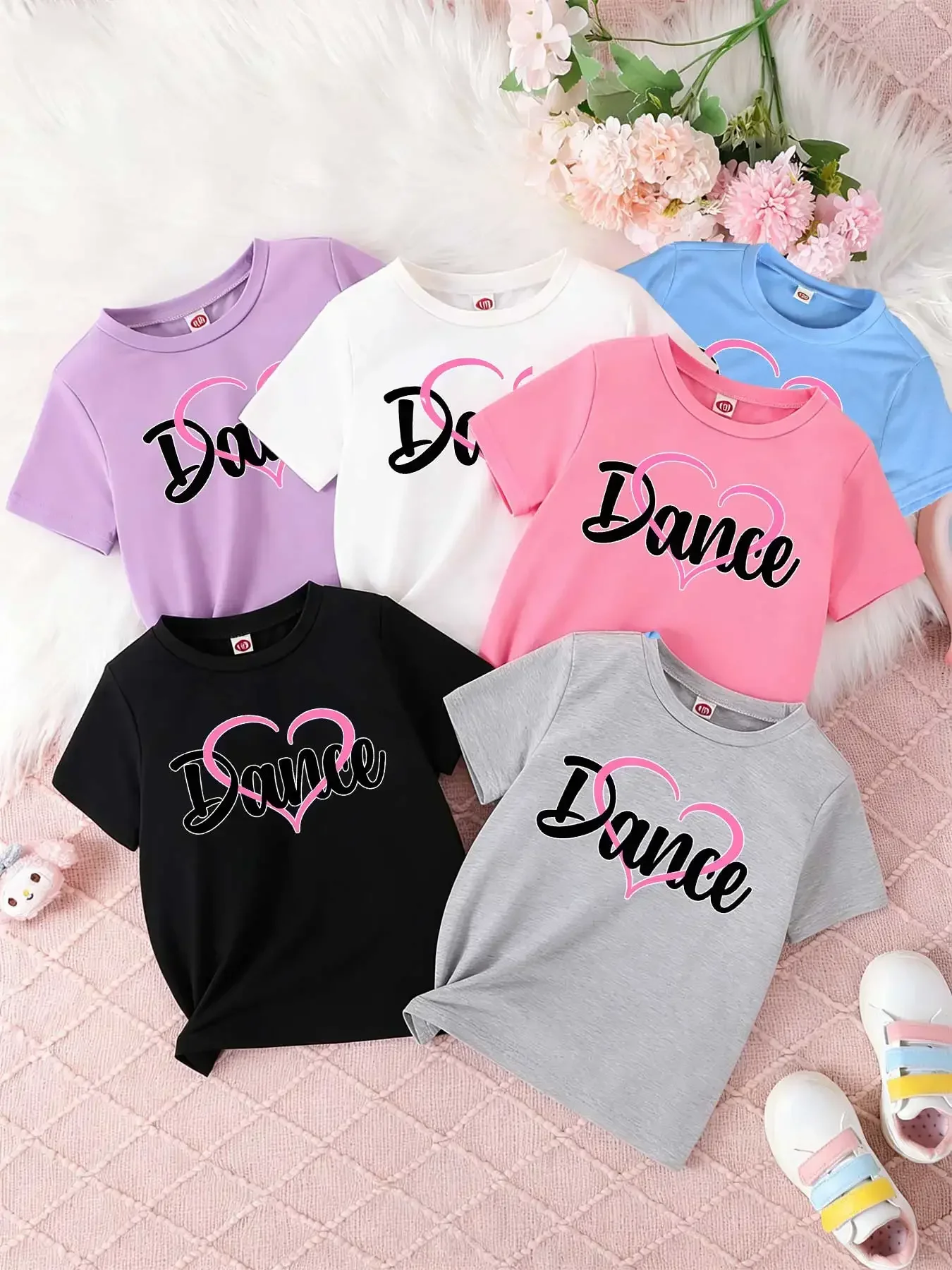 Children's Short-sleeved T-shirts for Boys and Girls, Loose and Breathable,dance, Heart, Hand Lettering, Typography, Pink, Love