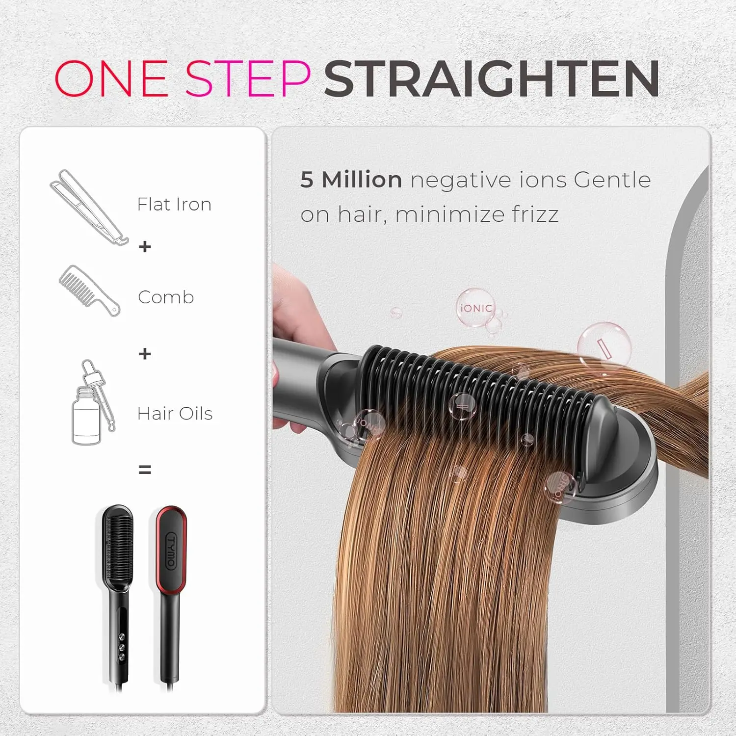 Ionic Hair Straightener Brush - Titanium Coating, 9 Temp Settings, LED Display, Dual Voltage view 2