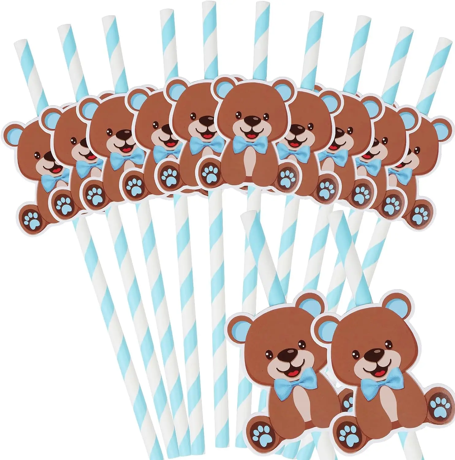 

100PCS Bear Paper Straws Baby Shower Decor Disposable Paper Straws Double-sided Printing Little Cutie Straws Birthday Wedding