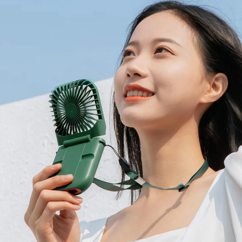 Outdoor Folding Fan Mini Portable Neck Fan Charging Treasure Two-In-One Handheld Small Electric Fan Gift