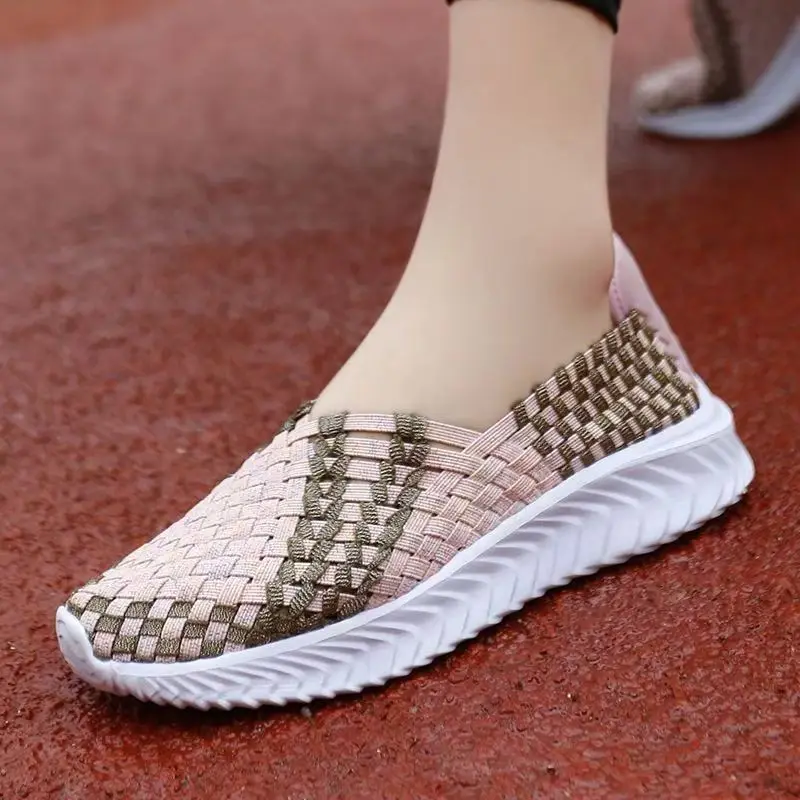 Woman Hand Woven Casual Shoes Soft Sole Non Slip Spring Summer New Shallow Slip On Round Toe Lightweight Walking Shoes Sneakers