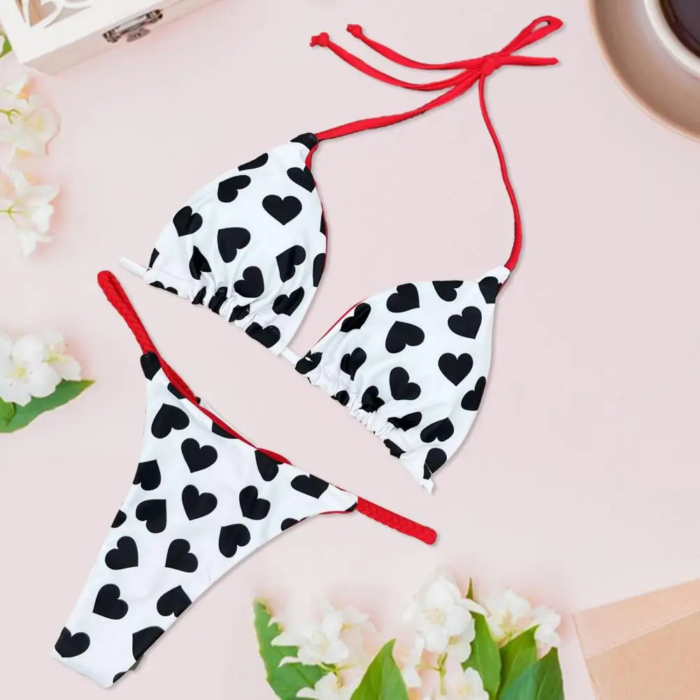 Women Swimsuit Printed Splicing Swimsuit Stylish Heart Print Bikini Set High Waist Swimsuit Brazilian Swimwear for Women Sexy