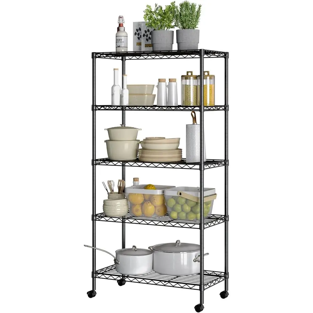 

Solid Steel Wire Shelving Storage Unit Adjustable Shelves Organizer Rack, for Home, Kitchen, Office, Garage, Bedroom, Closet, Bl