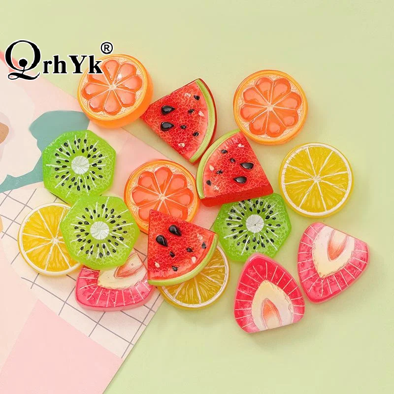 10Pcs Mini Resin Fruit Craft Supplies Cute Strawberry Lemon Watermelon Designs for DIY Scrapbook Handmade Accessory
