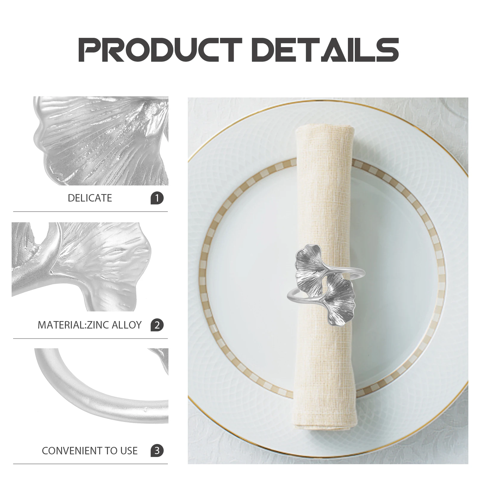 

4pcs Metal Ginkgo Leaf Napkin Rings For Thanksgiving Wedding Home Restaurant Decorative Tableware Reusable Sturdy Lightweight