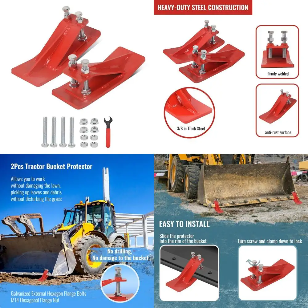 

2-Pack Tractor Bucket Edge Guard, 3/8 Thick, Skid Tamer, Double Hex Nuts & Bolts, Ideal for Leaves and Gravel Spreading, Red